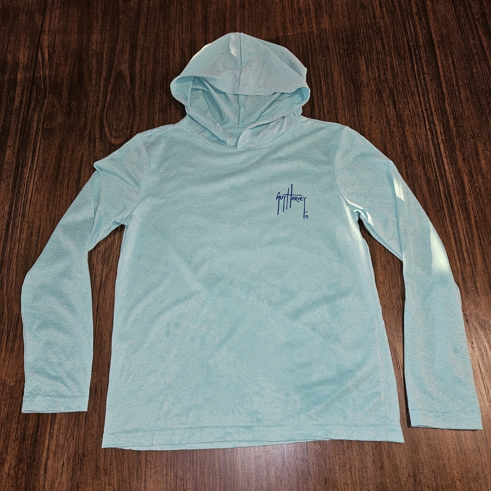 Guy Harvey Teal Long Sleeve Performance Shirt with Logo Kids Size M